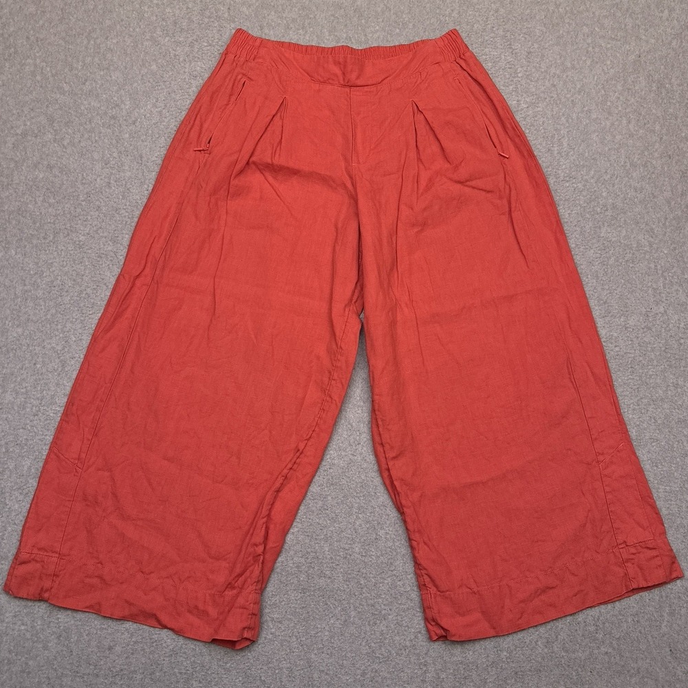 Athleta Playa Linen Wide Leg Crop Pants Womens 12 Passionfruit Lagenlook Coastal